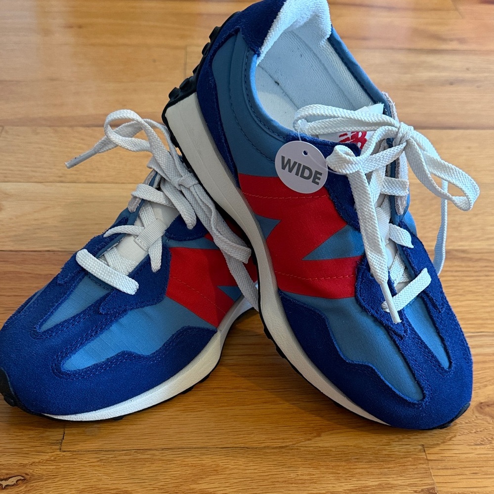NWOT New Balance 327 Wide Fit Blue and Red Athletic Sneakers
